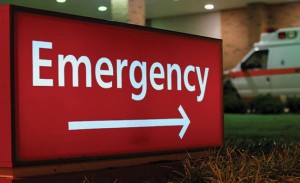 an emergency sign near a hospital